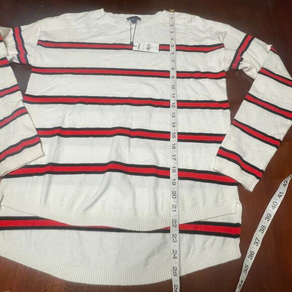 Express New White & Red Striped Sweater Hi Low Long Sleeve Knit New NWT S - Picture 3 of 6